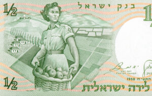Pioneer kibbutz worker (on banknote).