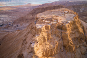 Aerial view of Masada ruins near the Dead Sea.